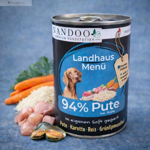 NANDOO Landhaus Menü, Pute mit Reis, Karotte & Grünlippmuschel
